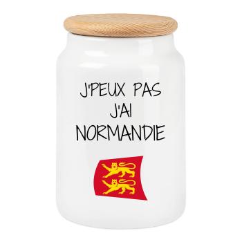 Fierté Normande : J'peux pas j'ai Normandie - Boîte à biscuits avec couvercle en bois - blanc - Devant