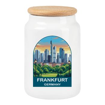 Poster de voyage vintage de la Skyline de Francfort, Allemagne - Boîte à biscuits avec couvercle en bois - blanc - Devant