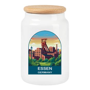 Essen Germany Zollverein Industrial Travel Art - Cookie Jar with Wooden Lid - white - Front