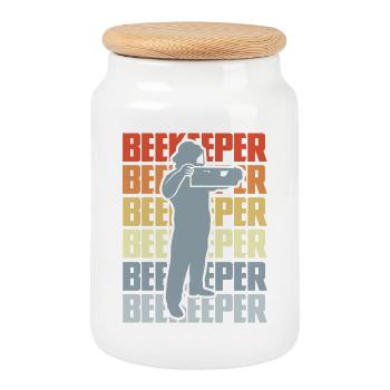 Vintage Beekeeper - Cookie Jar with Wooden Lid - white - Front