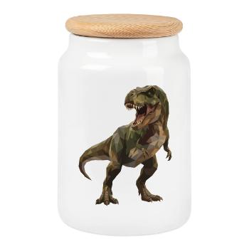 Geometrischer grüner T-Rex Low Poly Tarnmuster - Keksdose mit Holzdeckel - Weiß - Vorne