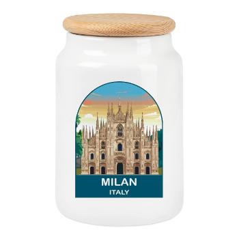 Milan Italy Vintage Travel Poster Art - Cookie Jar with Wooden Lid - white - Front