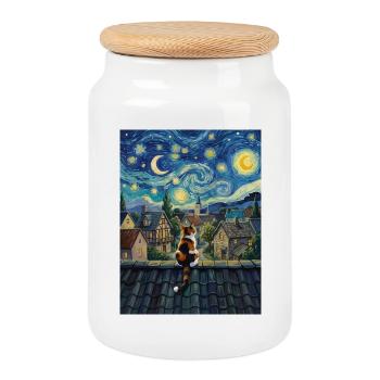 Sternennacht-Dorf Katze Van Gogh Kunst - Keksdose mit Holzdeckel - Weiß - Vorne