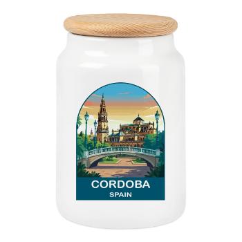 Cordoba Spain Vintage Travel Poster Art - Cookie Jar with Wooden Lid - white - Front