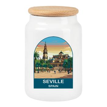 Seville Spain Vintage Travel Poster Art - Cookie Jar with Wooden Lid - white - Front