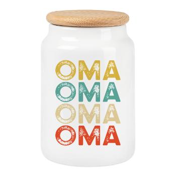 Faute de frappe du bloc de couleur Granny – Rétro vieilli - Boîte à biscuits avec couvercle en bois - blanc - Devant