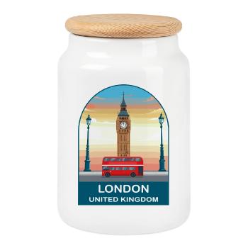 London UK Vintage Travel Poster Art - Cookie Jar with Wooden Lid - white - Front