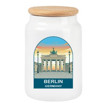 Berlin, Deutschland TV Tower Vintage-Reisekunst - Keksdose mit Holzdeckel - Weiß - Vorne