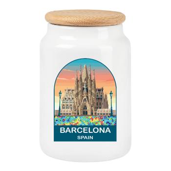 Affiche de voyage vintage de Barcelone, Espagne - Boîte à biscuits avec couvercle en bois - blanc - Devant
