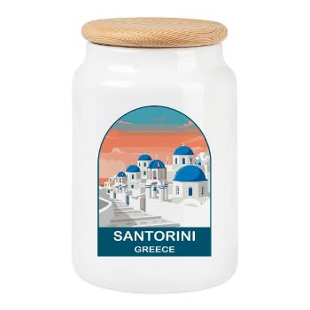 Affiche de voyage vintage à Santorin en Grèce - Boîte à biscuits avec couvercle en bois - blanc - Devant