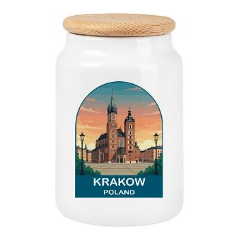Art d’affiches de voyage vintage à Cracovie, Pologne - Boîte à biscuits avec couvercle en bois - blanc - Devant