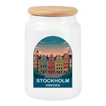 Art d’affiches de voyage vintage de Stockholm Suède - Boîte à biscuits avec couvercle en bois - blanc - Devant