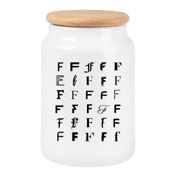 Typografie: F-Buchstaben-Mosaik - Keksdose mit Holzdeckel - Weiß - Vorne
