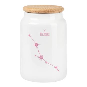 Taurus Zodiac Sign Star Constellation Pastel Pink - Cookie Jar with Wooden Lid - white - Front
