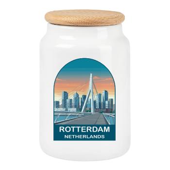 Rotterdam Pays-Bas Skyline Vintage Travel Art - Boîte à biscuits avec couvercle en bois - blanc - Devant