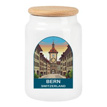 Art d’affiches de voyage vintage Berne Suisse - Boîte à biscuits avec couvercle en bois - blanc - Devant