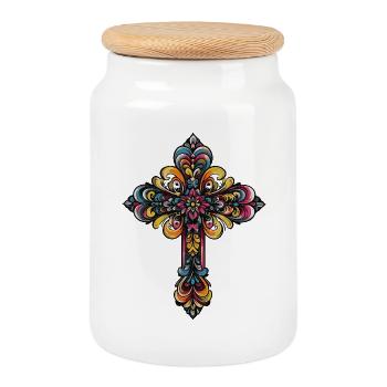 Symbole de la croix - Boîte à biscuits avec couvercle en bois - blanc - Devant
