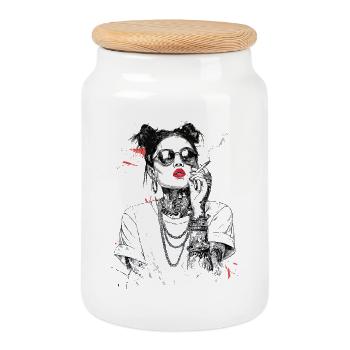 Reine Girl Noir aux Lèvres Rouges - Boîte à biscuits avec couvercle en bois - blanc - Devant