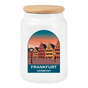 Frankfurt Germany Skyline Vintage Travel Poster - Cookie Jar with Wooden Lid - white - Front
