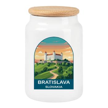 Bratislava, Slowakei, Vintage-Reiseposter - Keksdose mit Holzdeckel - Weiß - Vorne