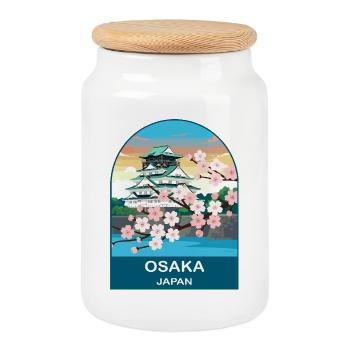 Osaka Japan Vintage-Reiseplakat-Kunst - Keksdose mit Holzdeckel - Weiß - Vorne