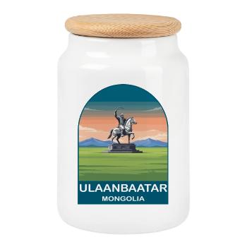 Ulaanbaatar Mongolei Vintage-Reise-Kunstplakat - Keksdose mit Holzdeckel - Weiß - Vorne