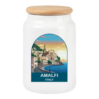 Amalfi Italy Vintage Travel Poster Art - Cookie Jar with Wooden Lid - white - Front