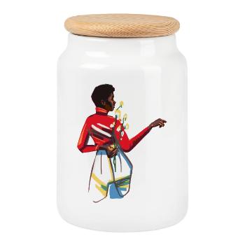 Dame aux fleurs - Boîte à biscuits avec couvercle en bois - blanc - Devant