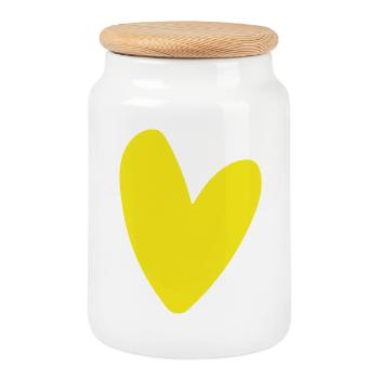 Yellow Heart on Black Minimalism Luminous - Cookie Jar with Wooden Lid - white - Front