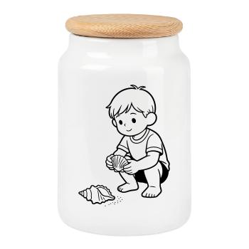 beach child cute - Cookie Jar with Wooden Lid - white - Front