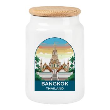 Bangkok Thailand Temple Vintage Travel Poster Art - Cookie Jar with Wooden Lid - white - Front