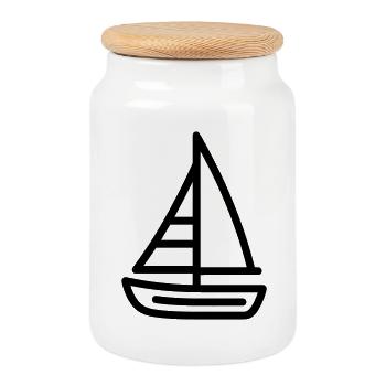 boat - Cookie Jar with Wooden Lid - white - Front