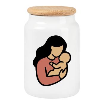 Mama Baby Boho Minimalismus - Keksdose mit Holzdeckel - Weiß - Vorne