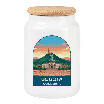 Bogota Colombia Skyline Vintage Travel Art - Cookie Jar with Wooden Lid - white - Front