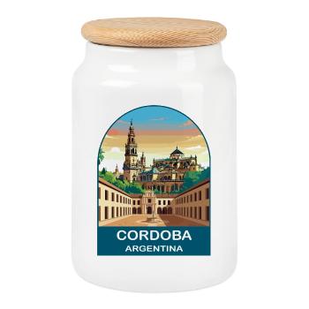 Cordoba Spain Vintage Travel Poster Art - Cookie Jar with Wooden Lid - white - Front