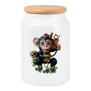Steampunk Gear Jumpsuit - Cookie Jar with Wooden Lid - white - Front