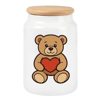 Dessin de bande dessinée Teddy Bear avec Cœur - Boîte à biscuits avec couvercle en bois - blanc - Devant