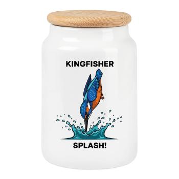 Kingfisher Splash Kingfisher River - Cookie Jar with Wooden Lid - white - Front