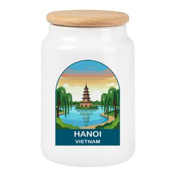 Hanoi Vietnam Pagode Vintage-Reiseposter - Keksdose mit Holzdeckel - Weiß - Vorne