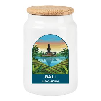 Vintage Reiseillustration des Bali Indonesia Tempels - Keksdose mit Holzdeckel - Weiß - Vorne