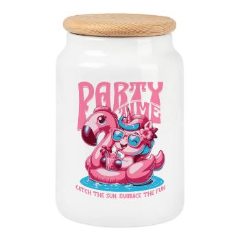 Party Time Unicorn Frauen-Poolparty - Keksdose mit Holzdeckel - Weiß - Vorne