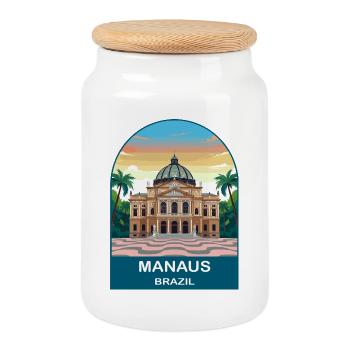 Manaus Brazil Amazone Opera House Travel Poster - Cookie Jar with Wooden Lid - white - Front