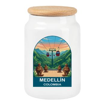 Medellin Colombia Botero & Metrocable Travel Art - Cookie Jar with Wooden Lid - white - Front