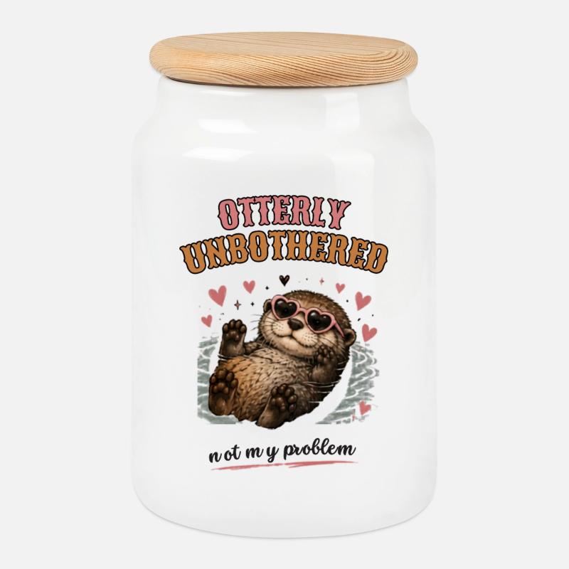 Otterly Unbothered Not My Problem - Cookie Jar with Wooden Lid - white