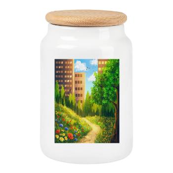 Urban Floral Trail - Cookie Jar with Wooden Lid - white - Front