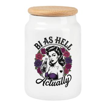 LGBTQ Pride Month - Bi As Hell Actually - Cookie Jar with Wooden Lid - white - Front