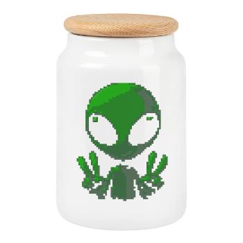 Signe de paix extraterrestre Pixel Green - Boîte à biscuits avec couvercle en bois - blanc - Devant