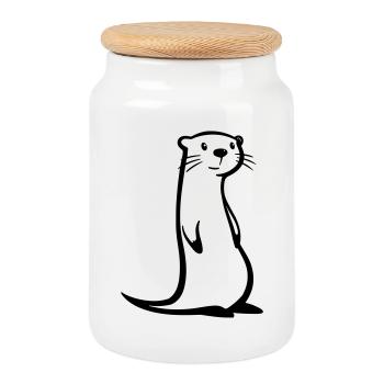 loutre - Boîte à biscuits avec couvercle en bois - blanc - Devant