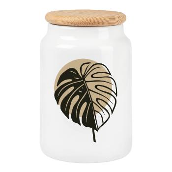 Monstera Leaf – Modern Boho Nature Motif - Cookie Jar with Wooden Lid - white - Front