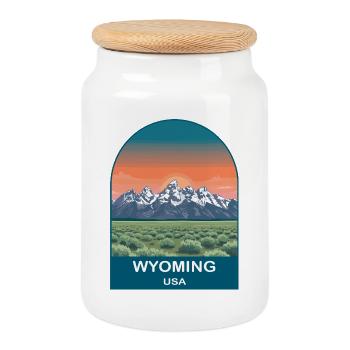 Wyoming USA Vintage-Reiseposter-Kunst - Keksdose mit Holzdeckel - Weiß - Vorne
